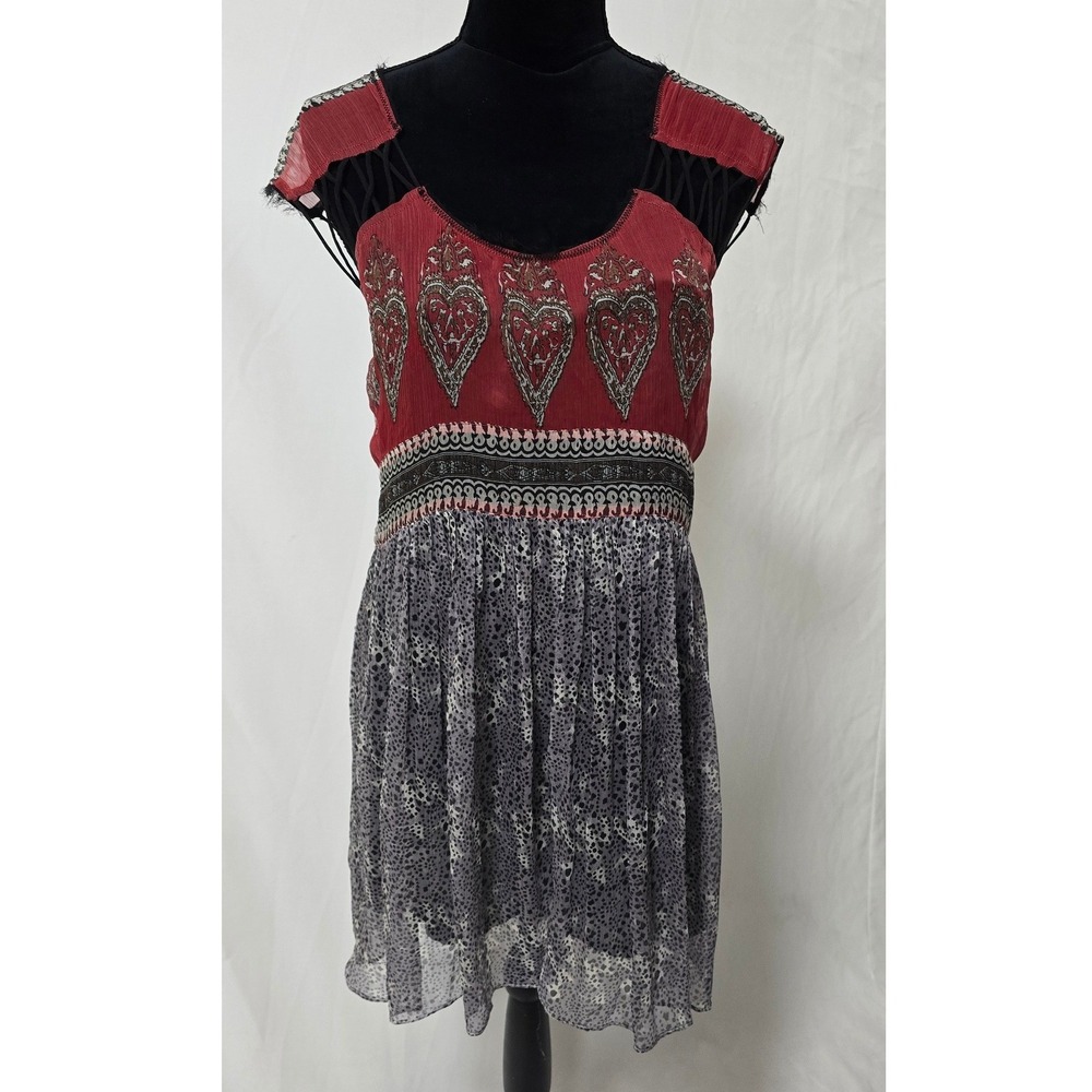 Free People Flaming Hearts mini dress women S/P red purple mixed print boho - Picture 3 of 10